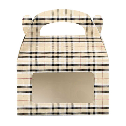 Bio Tek Plaid Paper Gable Box / Take Out Container - with Window - 6" x 3 1/2" x 3 1/2" - 25 count box