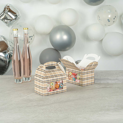 Bio Tek Plaid Paper Gable Box / Take Out Container - with Window - 6" x 3 1/2" x 3 1/2" - 25 count box
