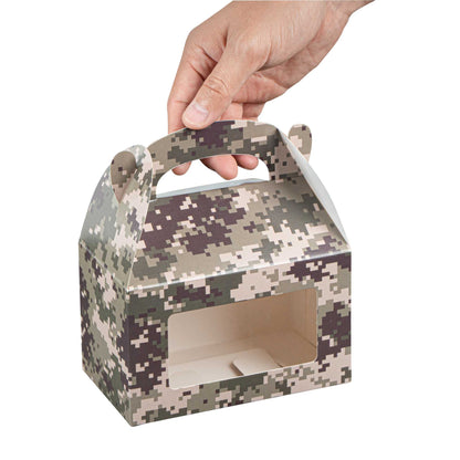 Bio Tek Camouflage Paper Gable Box / Take Out Container - with Window - 6" x 3 1/2" x 3 1/2" - 25 count box