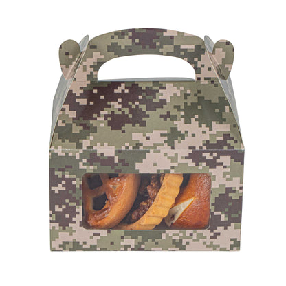Bio Tek Camouflage Paper Gable Box / Take Out Container - with Window - 6" x 3 1/2" x 3 1/2" - 25 count box