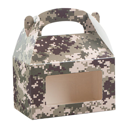 Bio Tek Camouflage Paper Gable Box / Take Out Container - with Window - 6" x 3 1/2" x 3 1/2" - 100 count box