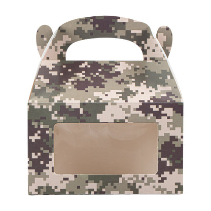 Bio Tek Camouflage Paper Gable Box / Take Out Container - with Window - 6" x 3 1/2" x 3 1/2" - 100 count box