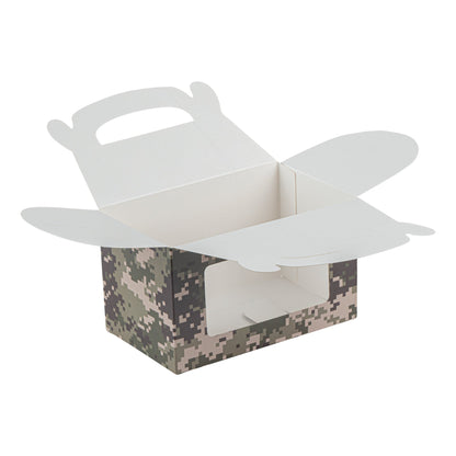 Bio Tek Camouflage Paper Gable Box / Take Out Container - with Window - 6" x 3 1/2" x 3 1/2" - 100 count box