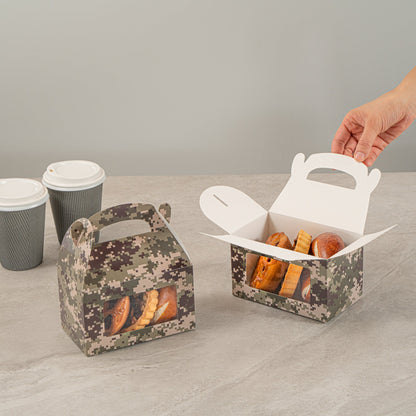 Bio Tek Camouflage Paper Gable Box / Take Out Container - with Window - 6" x 3 1/2" x 3 1/2" - 100 count box