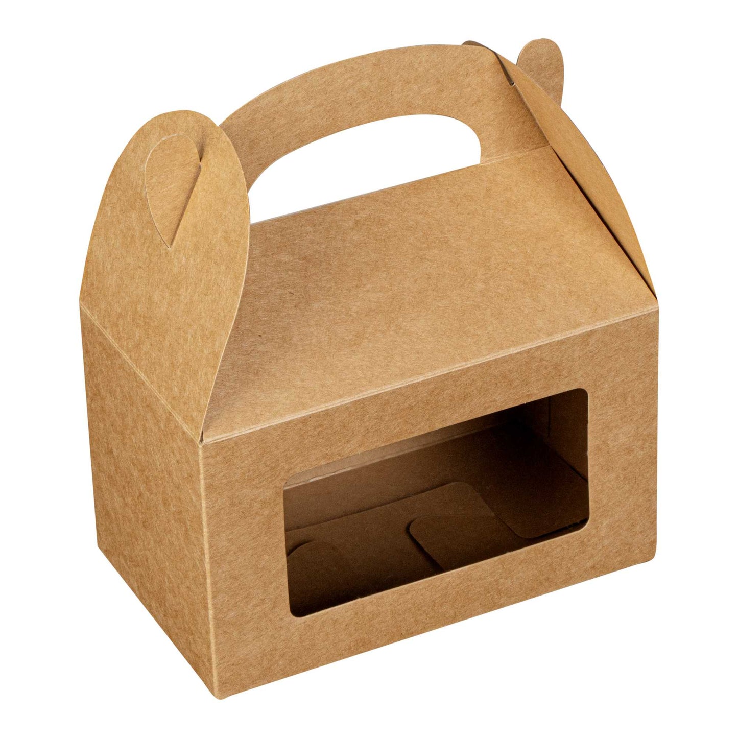 Bio Tek Kraft Paper Gable Box / Take Out Container - Greaseproof, with Window - 6" x 3 1/2" x 3 1/2" - 25 count box