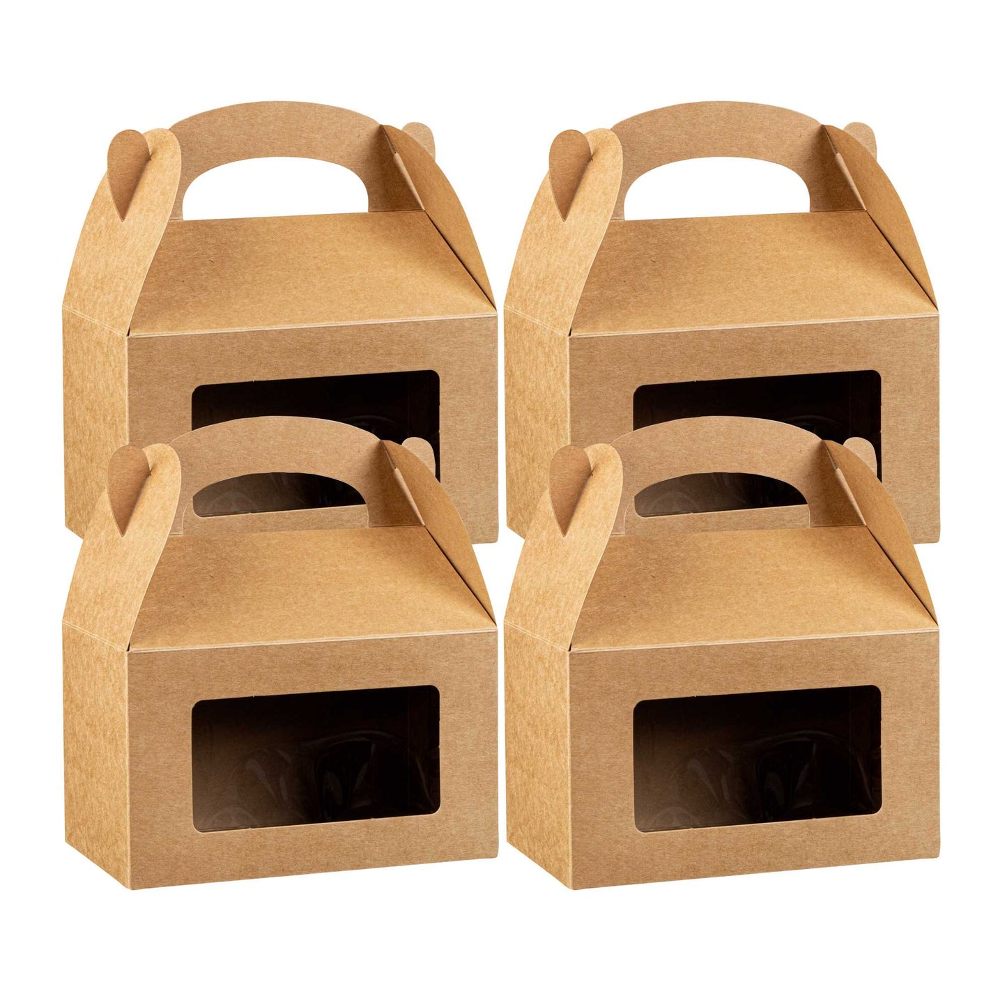 Bio Tek Kraft Paper Gable Box / Take Out Container - Greaseproof, with Window - 6" x 3 1/2" x 3 1/2" - 25 count box