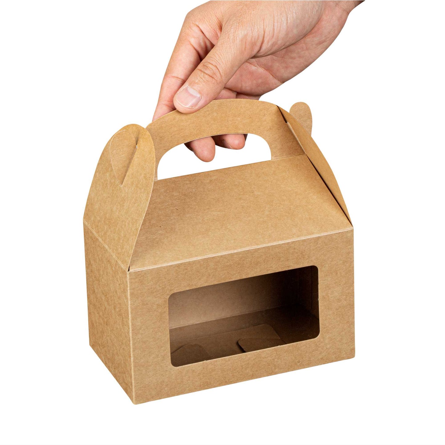Bio Tek Kraft Paper Gable Box / Take Out Container - Greaseproof, with Window - 6" x 3 1/2" x 3 1/2" - 25 count box