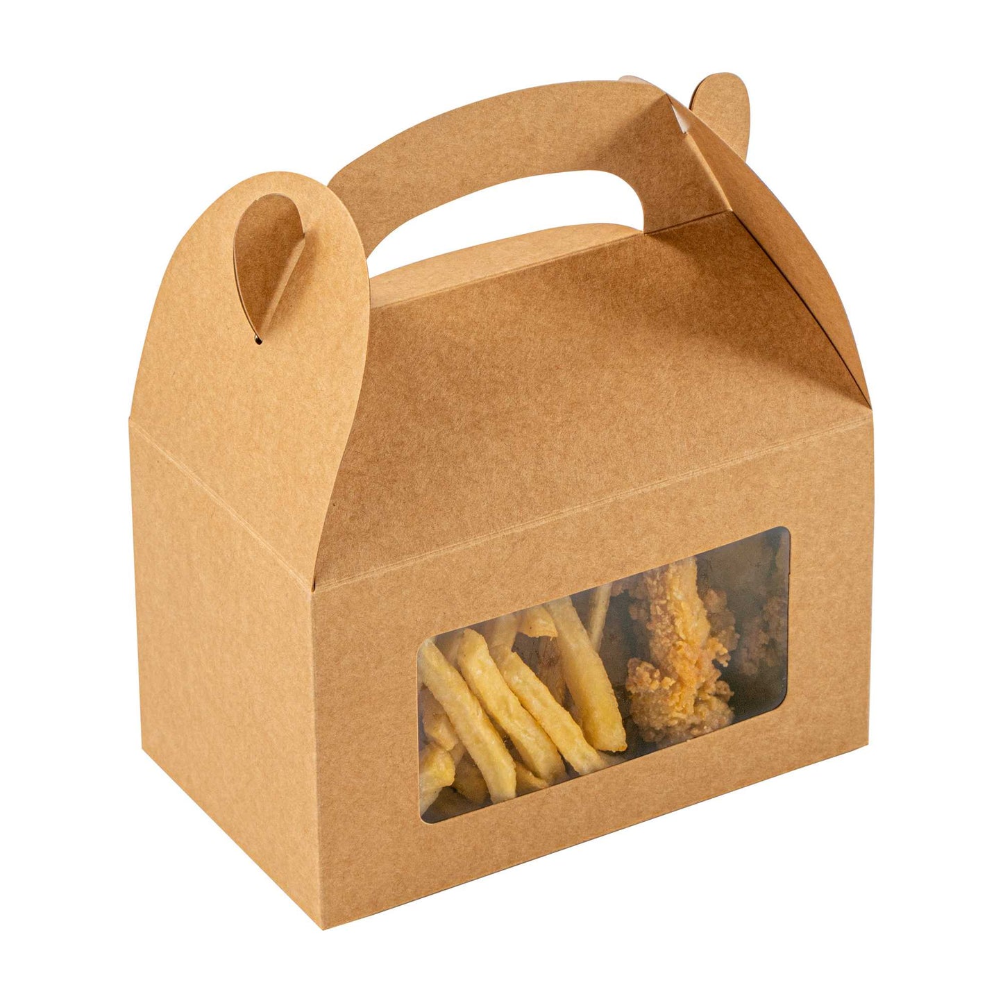 Bio Tek Kraft Paper Gable Box / Take Out Container - Greaseproof, with Window - 6" x 3 1/2" x 3 1/2" - 25 count box