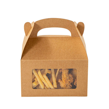 Bio Tek Kraft Paper Gable Box / Take Out Container - Greaseproof, with Window - 6" x 3 1/2" x 3 1/2" - 25 count box