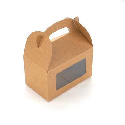 Bio Tek Kraft Paper Gable Box / Take Out Container - Greaseproof, with Window - 6" x 3 1/2" x 3 1/2" - 25 count box