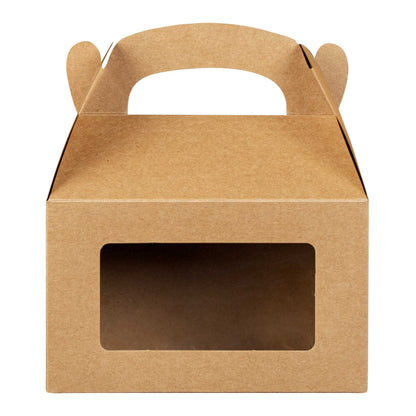 Bio Tek Kraft Paper Gable Box / Take Out Container - Greaseproof, with Window - 6" x 3 1/2" x 3 1/2" - 25 count box
