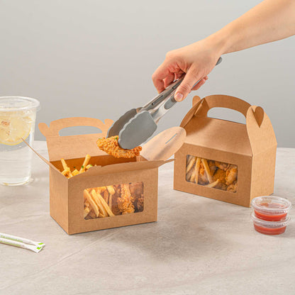 Bio Tek Kraft Paper Gable Box / Take Out Container - Greaseproof, with Window - 6" x 3 1/2" x 3 1/2" - 25 count box