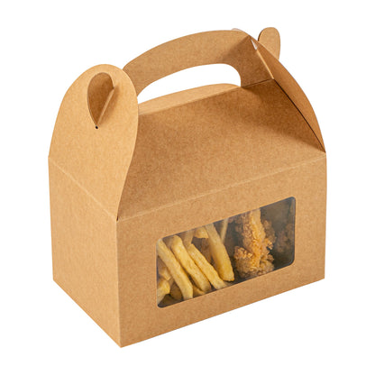 Bio Tek Kraft Paper Gable Box / Take Out Container - Greaseproof, with Window - 6" x 3 1/2" x 3 1/2" - 100 count box