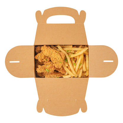 Bio Tek Kraft Paper Gable Box / Take Out Container - Greaseproof, with Window - 6" x 3 1/2" x 3 1/2" - 100 count box