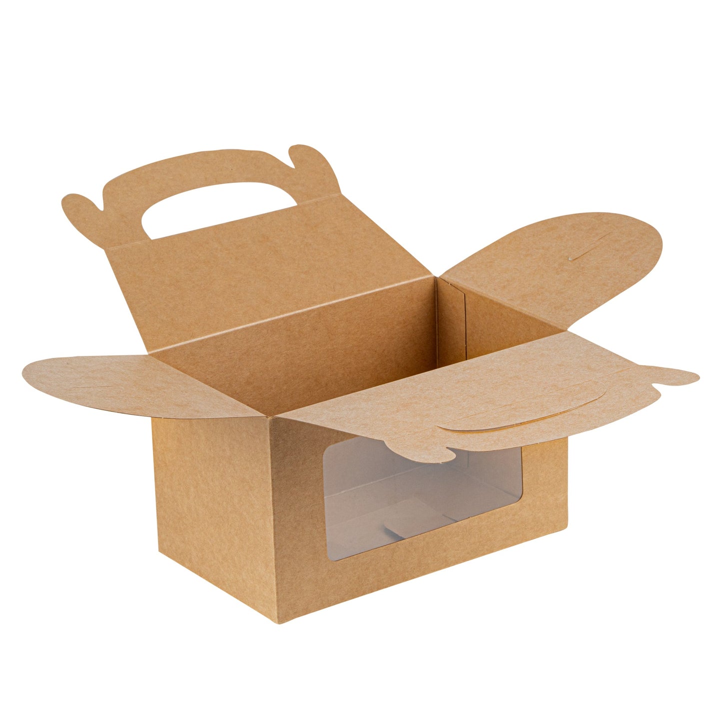 Bio Tek Kraft Paper Gable Box / Take Out Container - Greaseproof, with Window - 6" x 3 1/2" x 3 1/2" - 100 count box