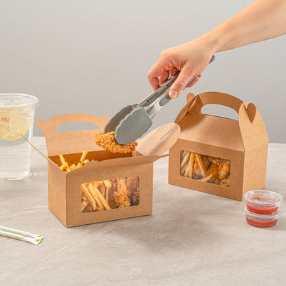 Bio Tek Kraft Paper Gable Box / Take Out Container - Greaseproof, with Window - 6" x 3 1/2" x 3 1/2" - 100 count box