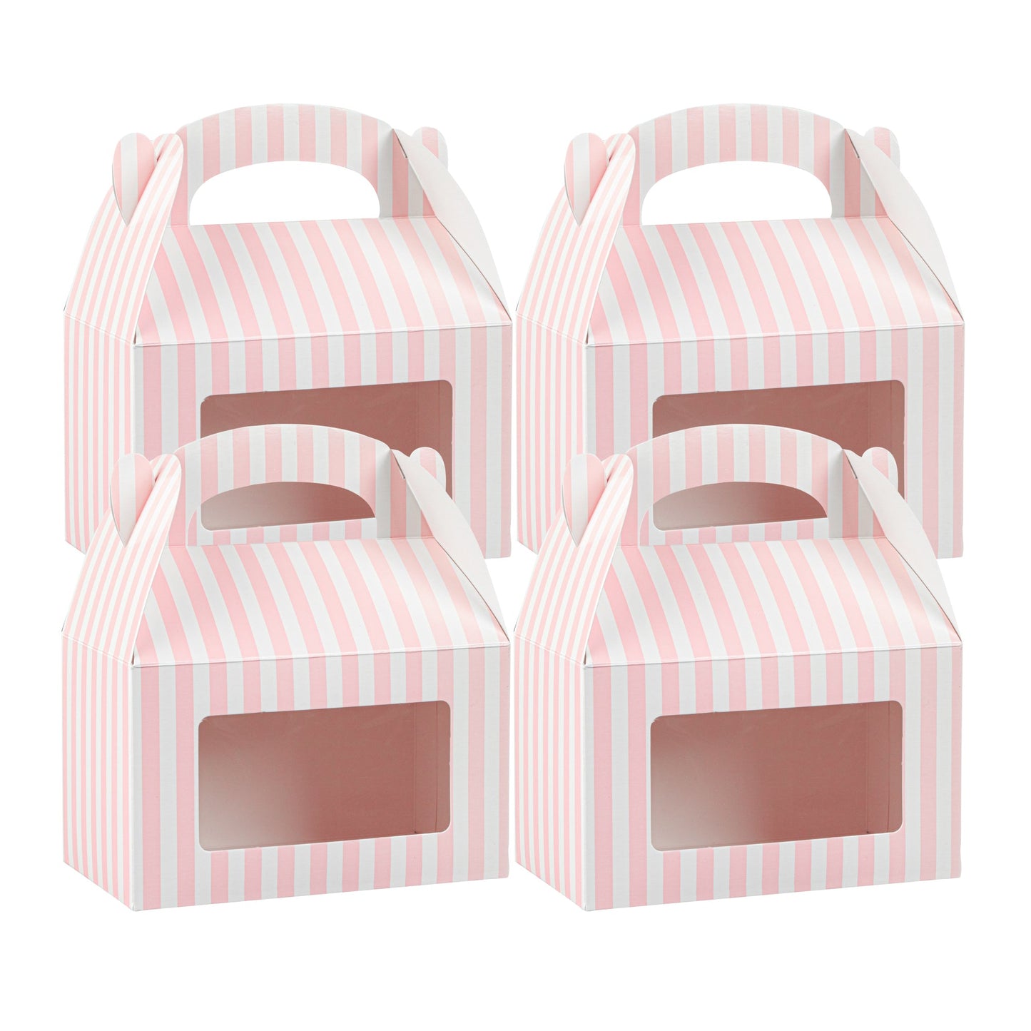 Bio Tek Pink and White Stripe Paper Gable Box / Take Out Container - with Window - 6" x 3 1/2" x 3 1/2" - 100 count box