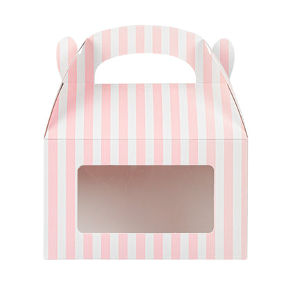 Bio Tek Pink and White Stripe Paper Gable Box / Take Out Container - with Window - 6" x 3 1/2" x 3 1/2" - 100 count box