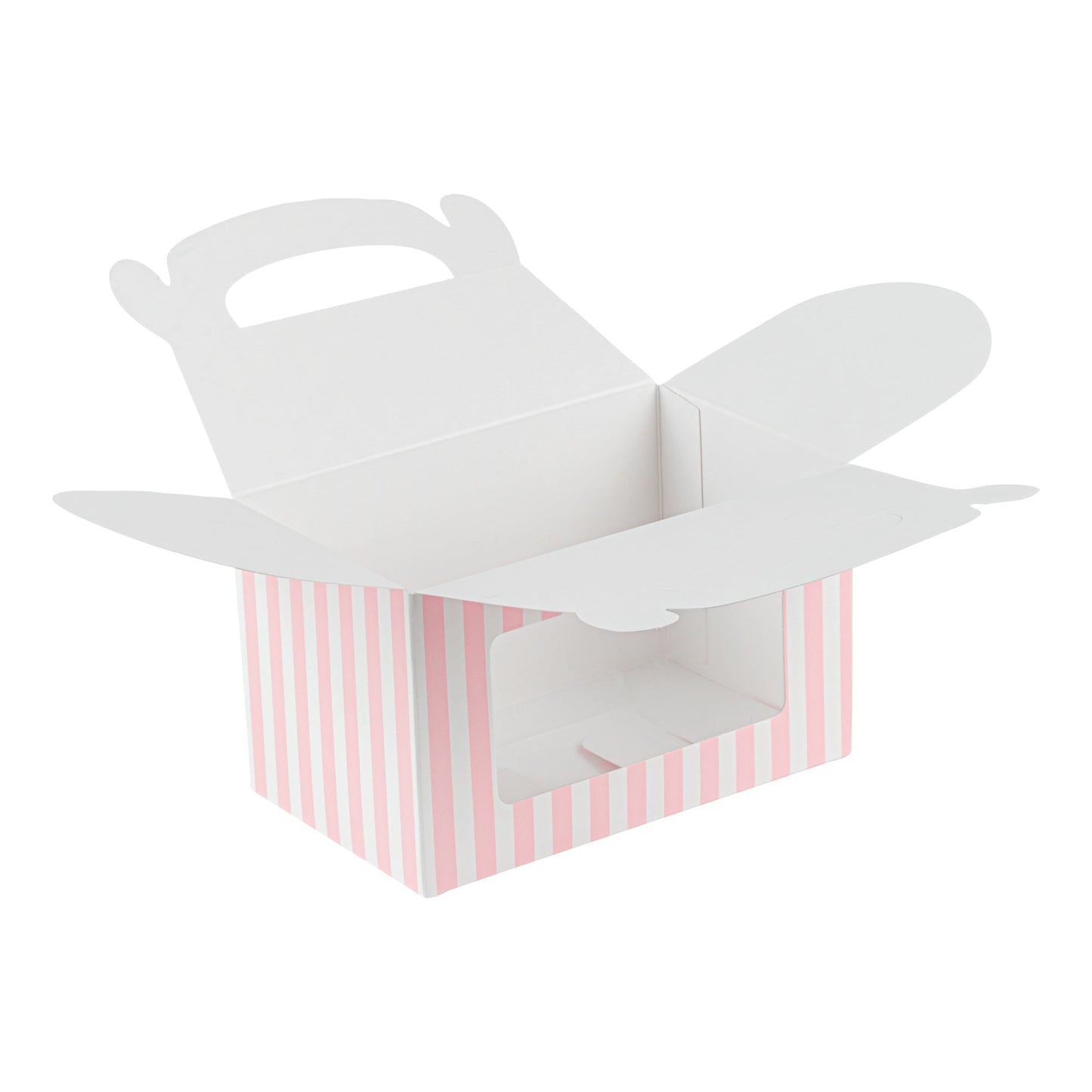 Bio Tek Pink and White Stripe Paper Gable Box / Take Out Container - with Window - 6" x 3 1/2" x 3 1/2" - 100 count box