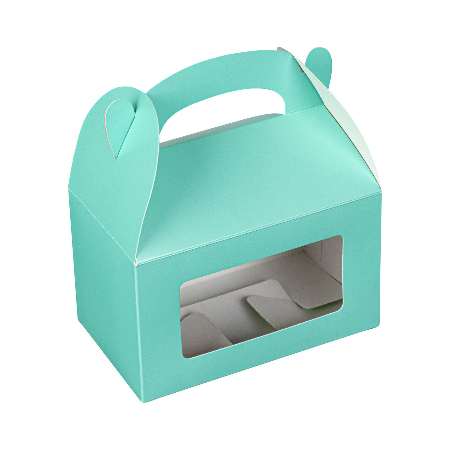 Bio Tek Turquoise Paper Gable Box / Take Out Container - with Window - 6" x 3 1/2" x 3 1/2" - 100 count box
