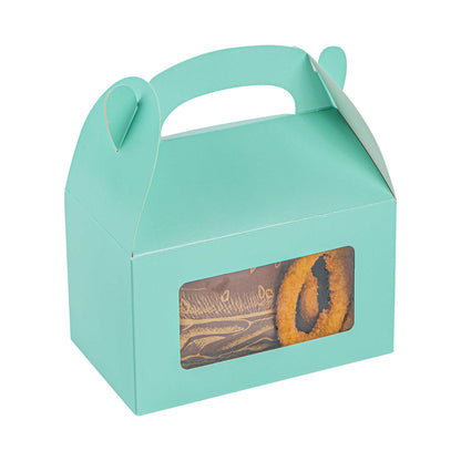Bio Tek Turquoise Paper Gable Box / Take Out Container - with Window - 6" x 3 1/2" x 3 1/2" - 25 count box
