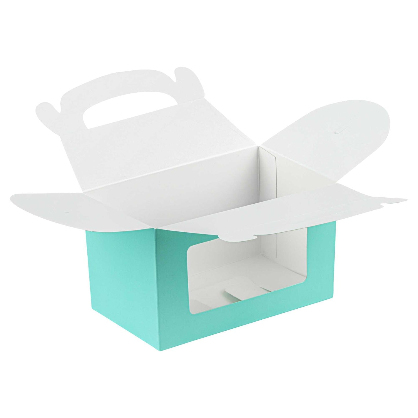 Bio Tek Turquoise Paper Gable Box / Take Out Container - with Window - 6" x 3 1/2" x 3 1/2" - 25 count box