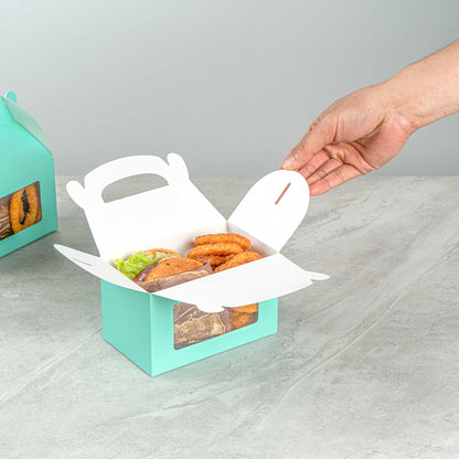 Bio Tek Turquoise Paper Gable Box / Take Out Container - with Window - 6" x 3 1/2" x 3 1/2" - 25 count box