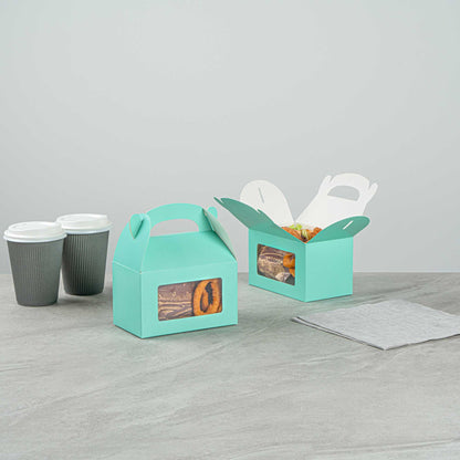 Bio Tek Turquoise Paper Gable Box / Take Out Container - with Window - 6" x 3 1/2" x 3 1/2" - 25 count box