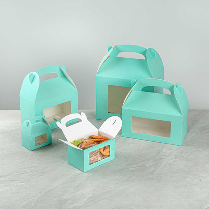 Bio Tek Turquoise Paper Gable Box / Take Out Container - with Window - 6" x 3 1/2" x 3 1/2" - 25 count box
