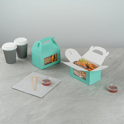 Bio Tek Turquoise Paper Gable Box / Take Out Container - with Window - 6" x 3 1/2" x 3 1/2" - 100 count box