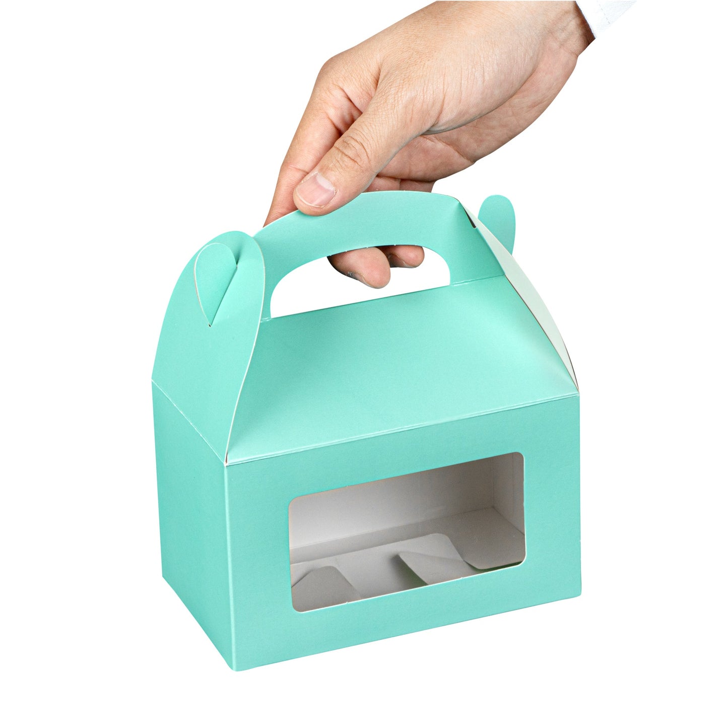Bio Tek Turquoise Paper Gable Box / Take Out Container - with Window - 6" x 3 1/2" x 3 1/2" - 100 count box