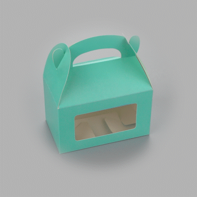 Bio Tek Turquoise Paper Gable Box / Take Out Container - with Window - 6" x 3 1/2" x 3 1/2" - 100 count box
