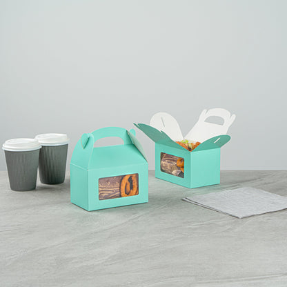 Bio Tek Turquoise Paper Gable Box / Take Out Container - with Window - 6" x 3 1/2" x 3 1/2" - 100 count box