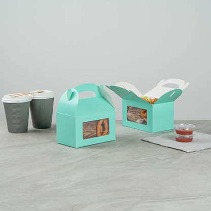 Bio Tek Turquoise Paper Gable Box / Take Out Container - with Window - 6" x 3 1/2" x 3 1/2" - 100 count box