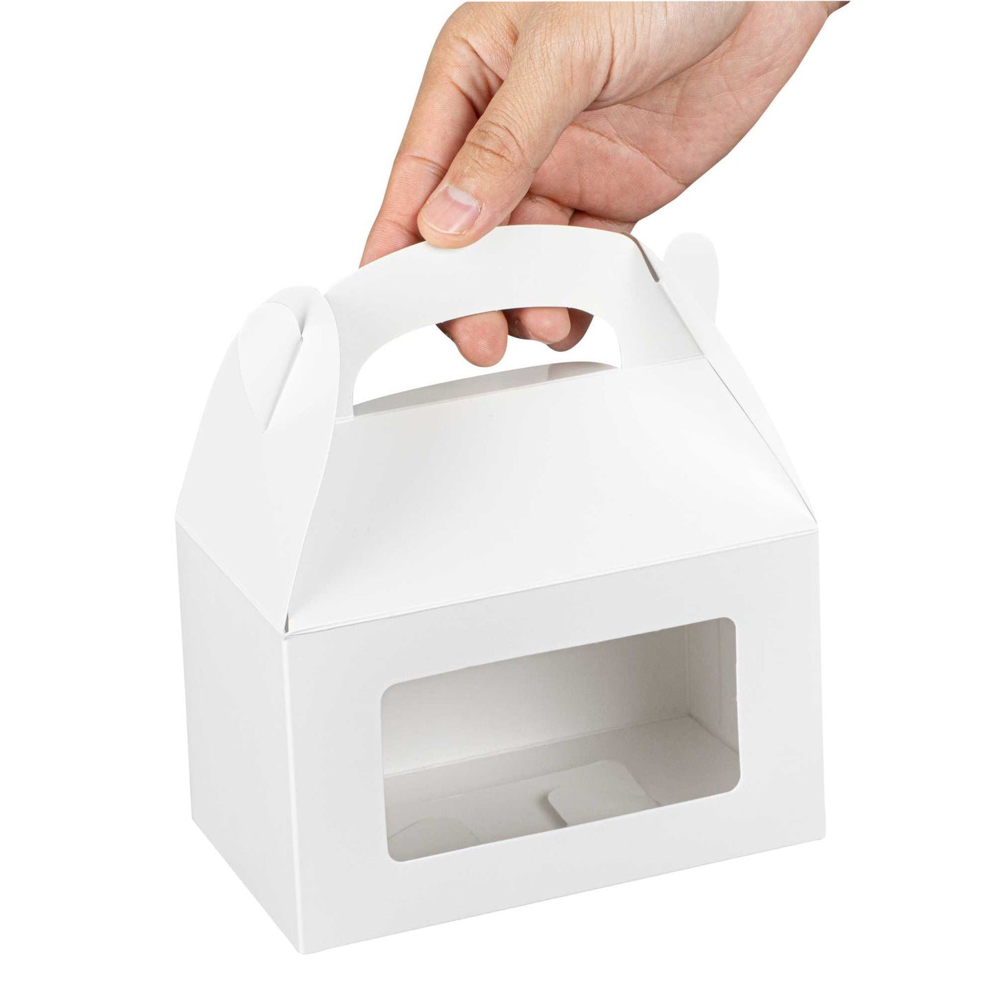 Bio Tek White Paper Gable Box / Take Out Container - Greaseproof, with Window - 6" x 3 1/2" x 3 1/2" - 25 count box