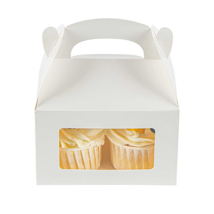 Bio Tek White Paper Gable Box / Take Out Container - Greaseproof, with Window - 6" x 3 1/2" x 3 1/2" - 25 count box