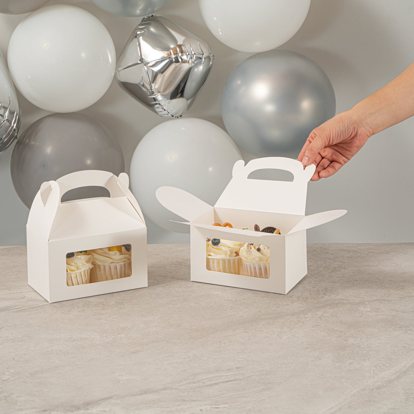 Bio Tek White Paper Gable Box / Take Out Container - Greaseproof, with Window - 6" x 3 1/2" x 3 1/2" - 100 count box
