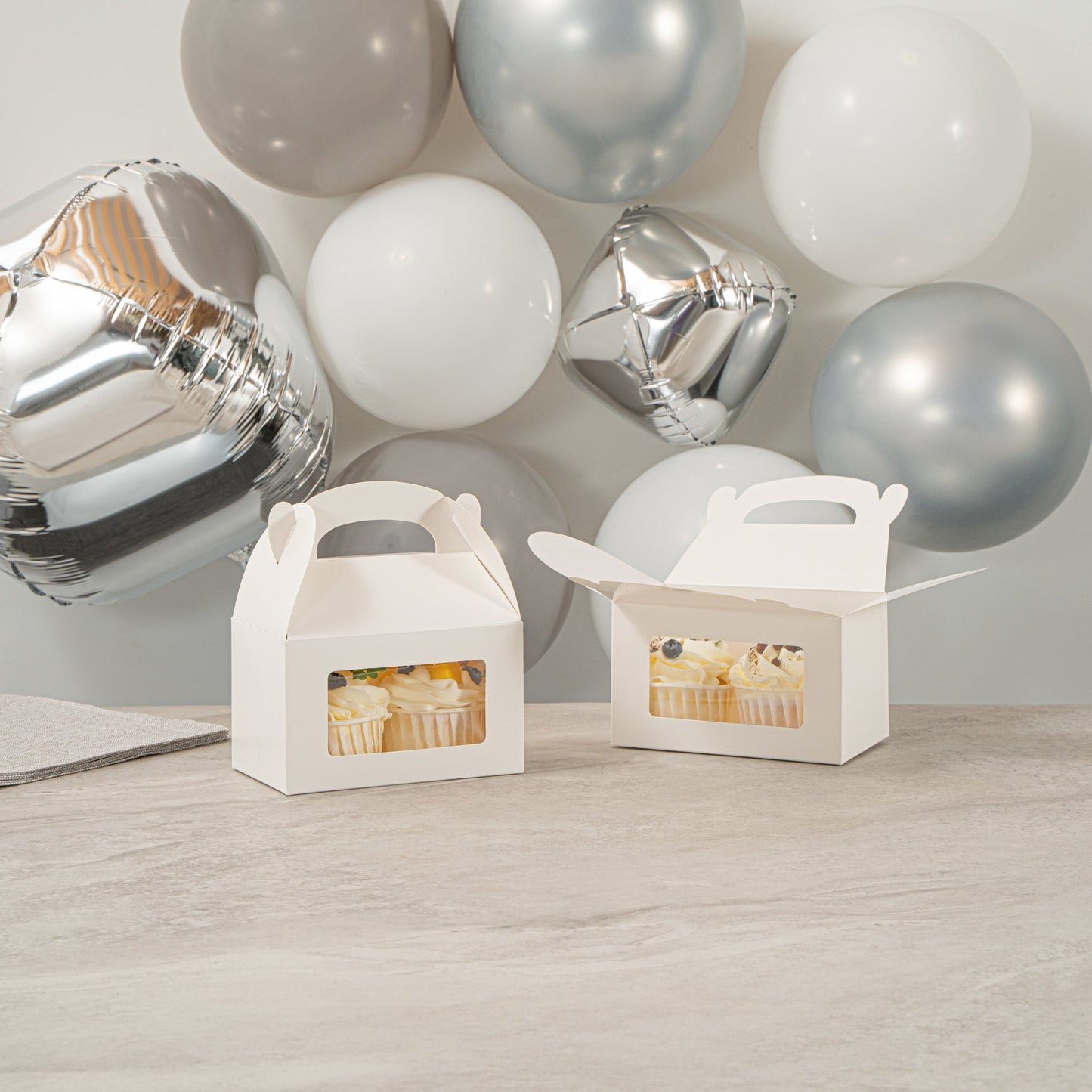 Bio Tek White Paper Gable Box / Take Out Container - Greaseproof, with Window - 6" x 3 1/2" x 3 1/2" - 100 count box