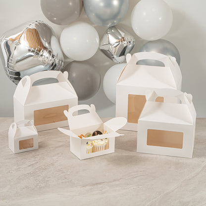Bio Tek White Paper Gable Box / Take Out Container - Greaseproof, with Window - 6" x 3 1/2" x 3 1/2" - 100 count box
