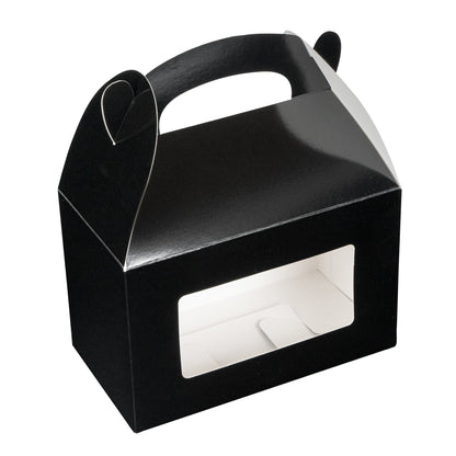 Bio Tek Black Paper Gable Box / Take Out Container - Greaseproof, with Window - 8 1/2" x 4 3/4" x 5 1/2" - 100 count box