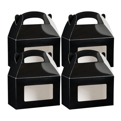 Bio Tek Black Paper Gable Box / Take Out Container - Greaseproof, with Window - 8 1/2" x 4 3/4" x 5 1/2" - 25 count box
