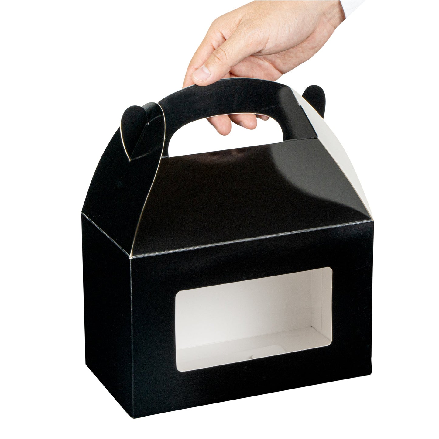 Bio Tek Black Paper Gable Box / Take Out Container - Greaseproof, with Window - 8 1/2" x 4 3/4" x 5 1/2" - 25 count box