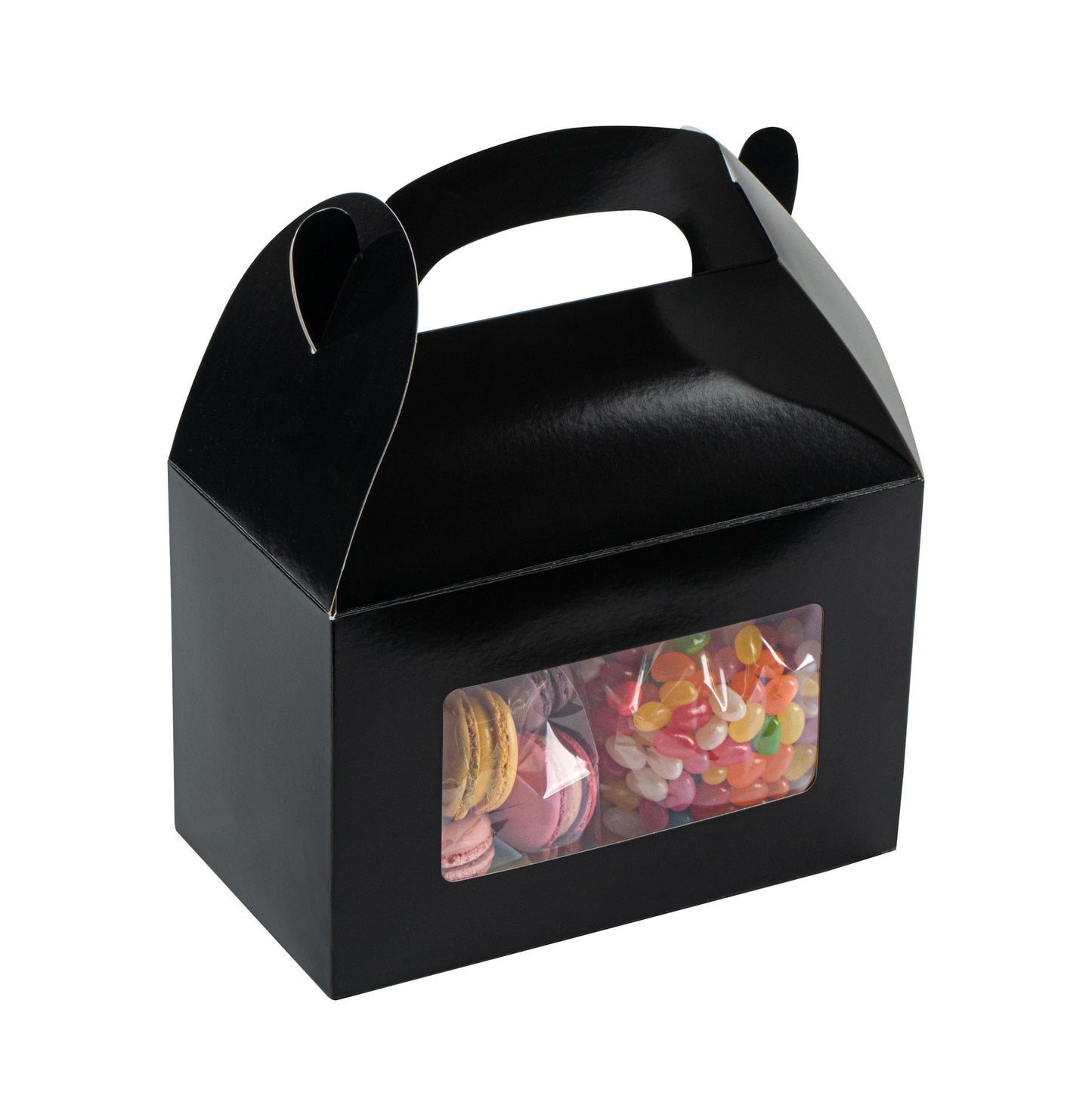 Bio Tek Black Paper Gable Box / Take Out Container - Greaseproof, with Window - 8 1/2" x 4 3/4" x 5 1/2" - 25 count box