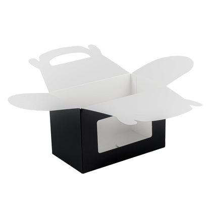 Bio Tek Black Paper Gable Box / Take Out Container - Greaseproof, with Window - 8 1/2" x 4 3/4" x 5 1/2" - 25 count box