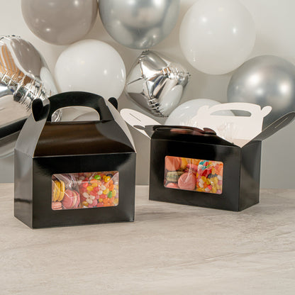 Bio Tek Black Paper Gable Box / Take Out Container - Greaseproof, with Window - 8 1/2" x 4 3/4" x 5 1/2" - 25 count box