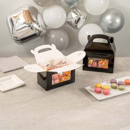 Bio Tek Black Paper Gable Box / Take Out Container - Greaseproof, with Window - 8 1/2" x 4 3/4" x 5 1/2" - 100 count box