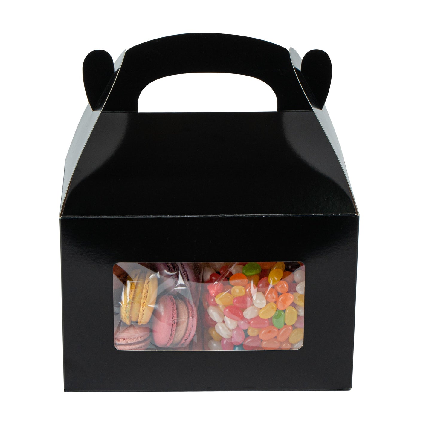 Bio Tek Black Paper Gable Box / Take Out Container - Greaseproof, with Window - 8 1/2" x 4 3/4" x 5 1/2" - 100 count box