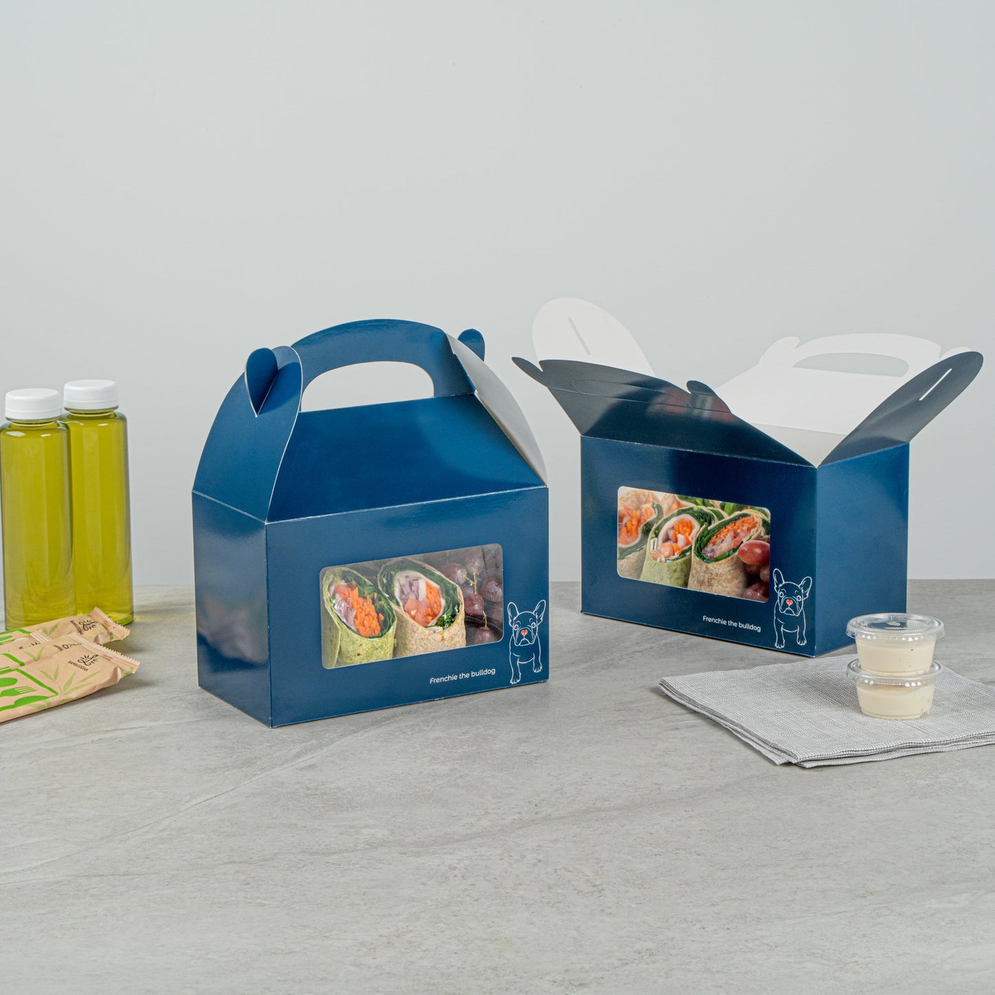 Bio Tek Frenchie Paper Gable Box / Take Out Container - with Window - 8 1/2" x 4 3/4" x 5 1/2" - 25 count box