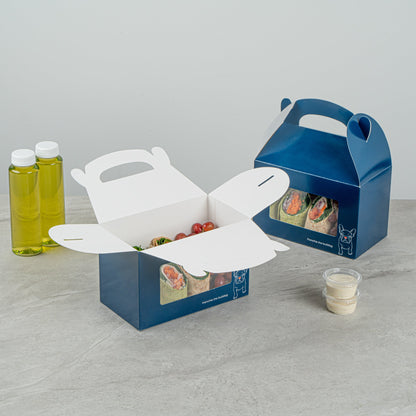 Bio Tek Frenchie Paper Gable Box / Take Out Container - with Window - 8 1/2" x 4 3/4" x 5 1/2" - 25 count box