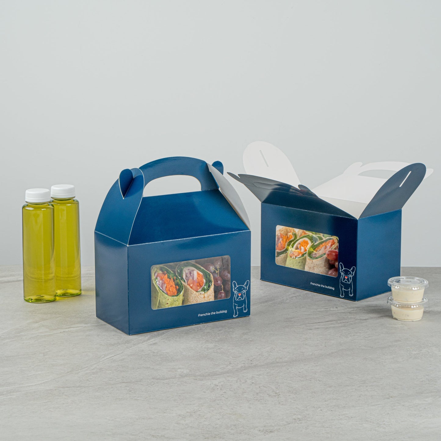 Bio Tek Frenchie Paper Gable Box / Take Out Container - with Window - 8 1/2" x 4 3/4" x 5 1/2" - 25 count box